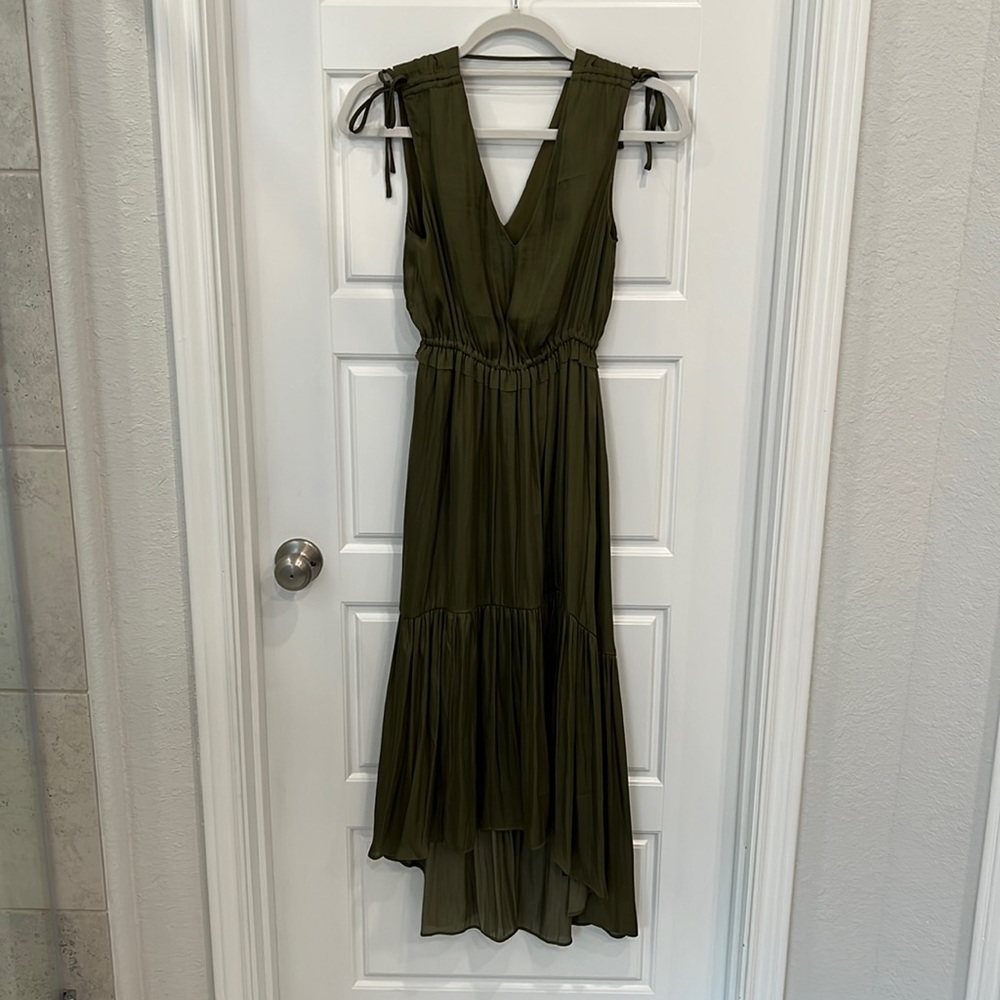 Green silky midi dress